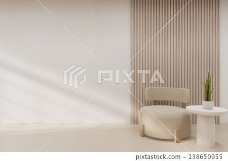 mini armchair on living room has arm chair, Mock up on wooden floor on white wall.3D rendering mini armchair on living room has arm chair, Mock up on wooden floor on white wall.3D rendering 138650955