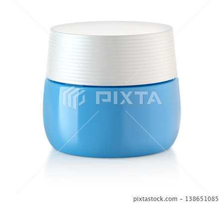 Blue cosmetic cream jar for skincare product packaging 138651085