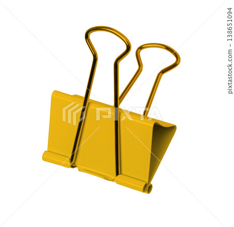 Yellow binder clip holding papers for organization 138651094