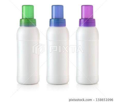 Laundry detergent bottle containers with colorful caps Laundry detergent bottle containers with colorful caps 138651096