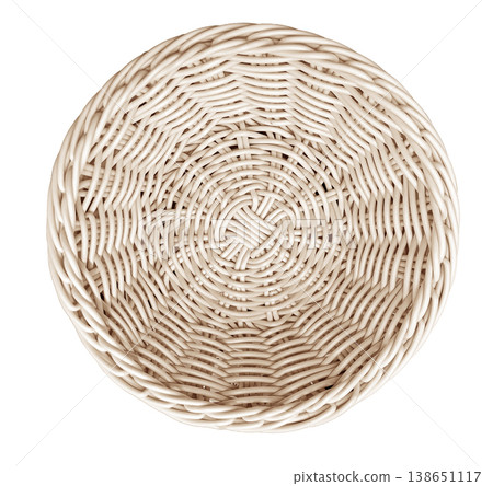Empty round woven wicker basket with transparent background 138651117