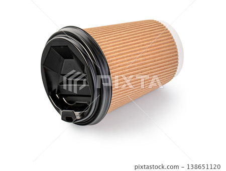 Takeaway corrugated coffee cup with black lid Takeaway corrugated coffee cup with black lid 138651120