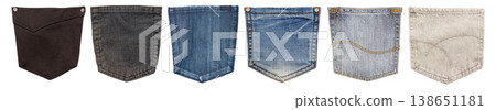 Collection of denim pockets showing fabric texture and fashion details 138651181