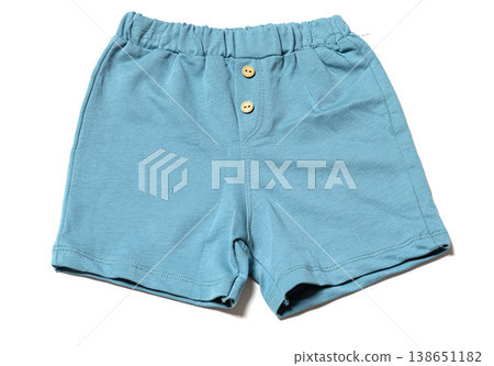 Teal baby shorts with wooden smiley face buttons 138651182