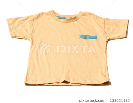 Beige short sleeve t-shirt with blue pocket and button 138651183