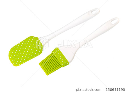 Green silicone spatula and pastry brush for baking 138651190