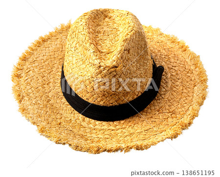 Straw sun hat with black band for summer 138651195