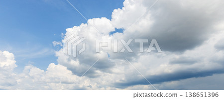 Panoramic blue sky background photo taken on a sunny summer day 138651396