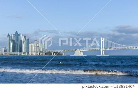 Busan city, South Korea. Skyline of Haeundae District with Diamond Bridge 138651404