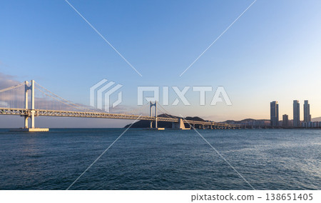 Gwangandaegyo bridge panoramic view, a suspension bridge. Busan, South Korea 138651405