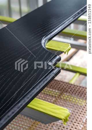 Modern furniture component with oak veneer carefully dried in industrial curing environment Modern furniture component with oak veneer carefully dried in industrial curing environment 138651549