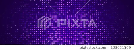 Abstract tech pixel background. Finance grid. Digital frame. Glowing purple squares on dark background. Business bg. Blue mosaic. Futuristic, tech-style template. Vector Illustration Abstract tech pixel background. Finance grid. Digital frame. Glowing purple squares on dark background. Business bg. Blue mosaic. Futuristic, tech-style template. Vector Illustration 138651569