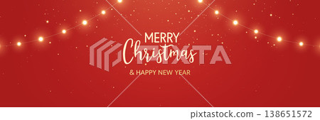 Christmas gold light frame. Fairy bulb red banner. New Year luxury string garland. Winter party background. Led neon baubles. Festive border. Glow lamp bg. Glitter bright. Vector illustration Christmas gold light frame. Fairy bulb red banner. New Year luxury string garland. Winter party background. Led neon baubles. Festive border. Glow lamp bg. Glitter bright. Vector illustration 138651572
