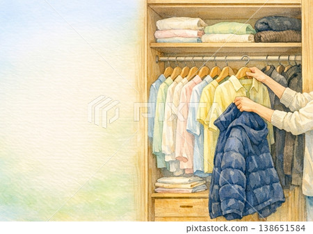 展示換裝場景（從冬季服裝換成春裝）的廣告文案素材。 138651584