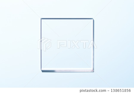 An empty glass square on a blue background. The concept of cosmetic products for body care. 138651856
