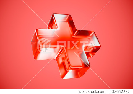 Red translucent cross symbol on a white surface 138652282