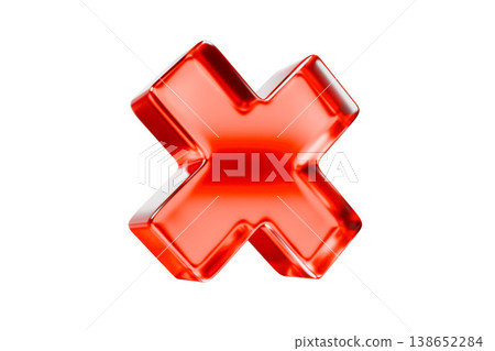 Angled red glass plus sign symbol on white studio background 138652284