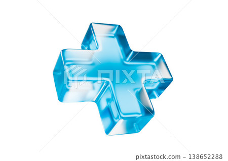 Transparent light blue glass cross icon on white background Transparent light blue glass cross icon on white background 138652288