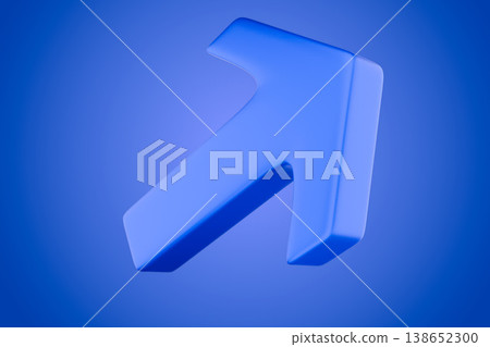 Blue 3d arrow pointing upper right on blue background Blue 3d arrow pointing upper right on blue background 138652300