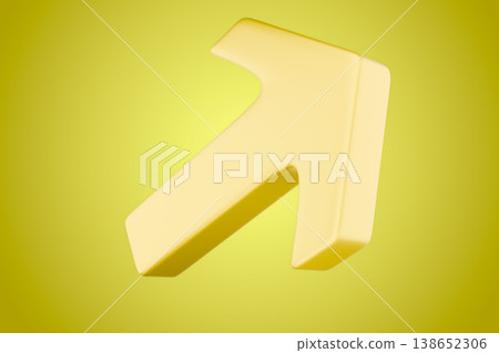 Yellow 3D arrow pointing up on a matching background 138652306