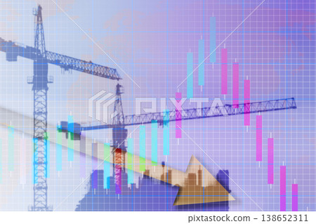 Economic crisis in construction concept. The decline of the real estate market. Construction market decline Economic crisis in construction concept. The decline of the real estate market. Construction market decline 138652311