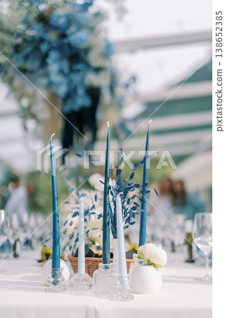 Chic Dinner With Stylish Candles. Sophisticated Table Setting With Candle Accents And Decor 138652385