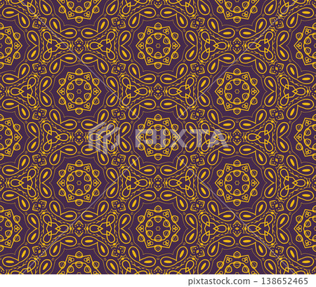 Purple and Yellow Art Deco Seamless Pattern with Ornamental Geometric Linework Purple and Yellow Art Deco Seamless Pattern with Ornamental Geometric Linework 138652465