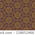 Purple and Yellow Art Deco Seamless Pattern with Ornamental Geometric Linework 138652466