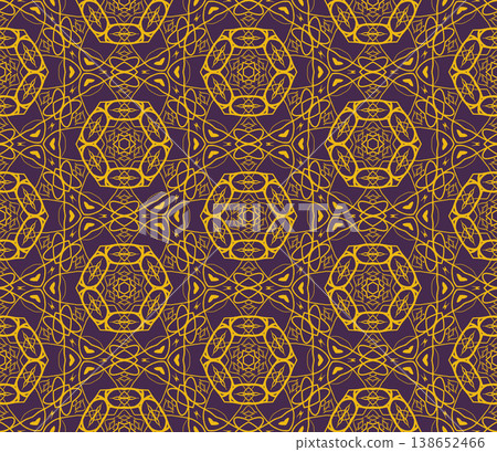 Purple and Yellow Art Deco Seamless Pattern with Ornamental Geometric Linework Purple and Yellow Art Deco Seamless Pattern with Ornamental Geometric Linework 138652466