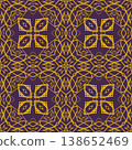 Purple and Yellow Art Deco Seamless Pattern with Ornamental Geometric Linework 138652469