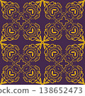 Purple and Yellow Art Deco Seamless Pattern with Ornamental Geometric Linework 138652473