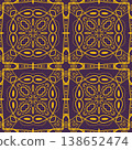 Purple and Yellow Art Deco Seamless Pattern with Ornamental Geometric Linework 138652474