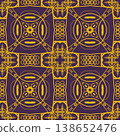 Purple and Yellow Art Deco Seamless Pattern with Ornamental Geometric Linework 138652476