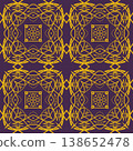 Purple and Yellow Art Deco Seamless Pattern with Ornamental Geometric Linework 138652478