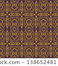 Purple and Yellow Art Deco Seamless Pattern with Ornamental Geometric Linework 138652481