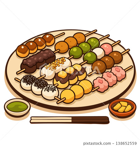 Assorted dango set on plate vector illustration 138652559