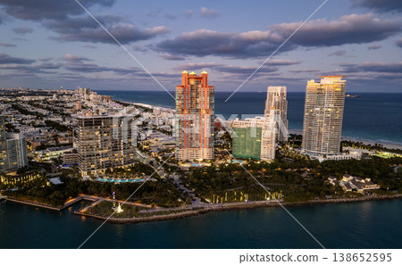 Miami Beach cityscape. Miami summer aerial view. Miami Beach shoreline. South Beach Miami aerial view. Blue ocean in Florida skyline. Miami Beach cityscape. Miami summer aerial view. Miami Beach shoreline. South Beach Miami aerial view. Blue ocean in Florida skyline. 138652595