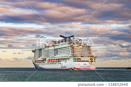 Miami, Florida, USA - December 23, 2024: Carnival cruise line. Cruise ship tour and travel at sea. Ship going from port of Miami. Carnival Celebration cruise ship voyage. Cruise in summer vacation Miami, Florida, USA - December 23, 2024: Carnival cruise line. Cruise ship tour and travel at sea. Ship going from port of Miami. Carnival Celebration cruise ship voyage. Cruise in summer vacation 138652648