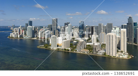 Aerial view of Brickell skyline in downtown Miami. Scenic panorama of Brickell financial district. Aerial view of Brickell skyline in downtown Miami. Scenic panorama of Brickell financial district. 138652691