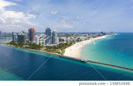 Aerial view of Miami beach coastline. Skyline and skyscrapers at Miami Beach. Summer Miamis vibes. Panoramic cityscape of Miami Beach. Miami skyline at daylight. 138652698