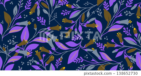 Floral brush strokes seamless pattern. Tropical floral pattern perfect for fabric, packaging, branding, social media, and textile print. 138652730