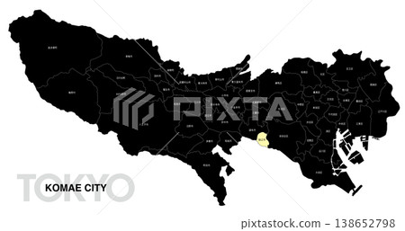 [Map of Japan] Location map of Komae City, Tokyo, with city/ward names. 138652798