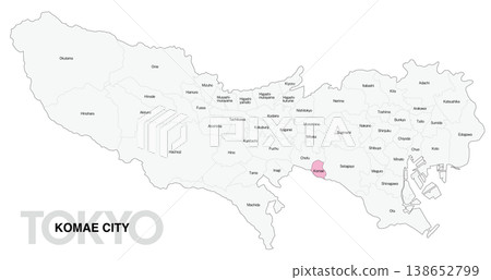 [Map of Japan] Location map of Komae City, Tokyo, with city/ward names (English) 138652799