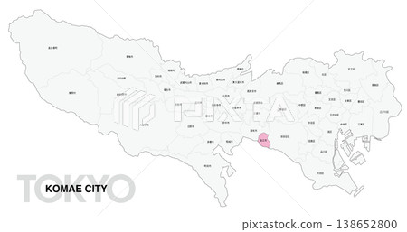[Map of Japan] Location map of Komae City, Tokyo, with city/ward names. 138652800