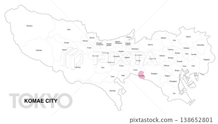 [Map of Japan] Location map of Komae City, Tokyo, with city/ward names (English) 138652801