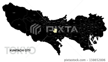 [Map of Japan] Location map of Kunitachi City, Tokyo, with city/ward names. 138652806