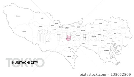[Map of Japan] Location map of Kunitachi City, Tokyo, with city/ward names (English) 138652809