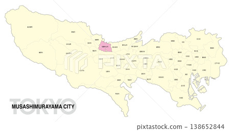 [Map of Japan] Location map of Musashimurayama City, Tokyo, with city/ward names. 138652844