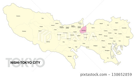 [Map of Japan] Location map of Nishitokyo City, Tokyo, with city/ward names (English) 138652859