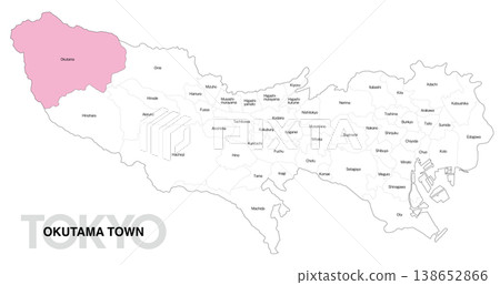 [日本地圖] 東京都奧多摩町位置圖，包括市町村名稱。 138652866
